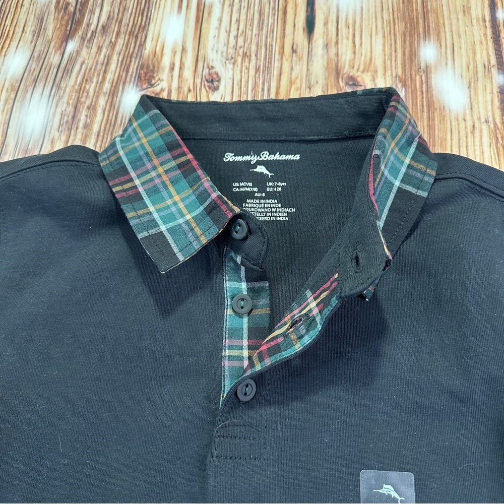 NWT Tommy Bahama Kids Plaid Collared Black Long-Sleeve Shirt - Medium 7/8 - Picture 2 of 12